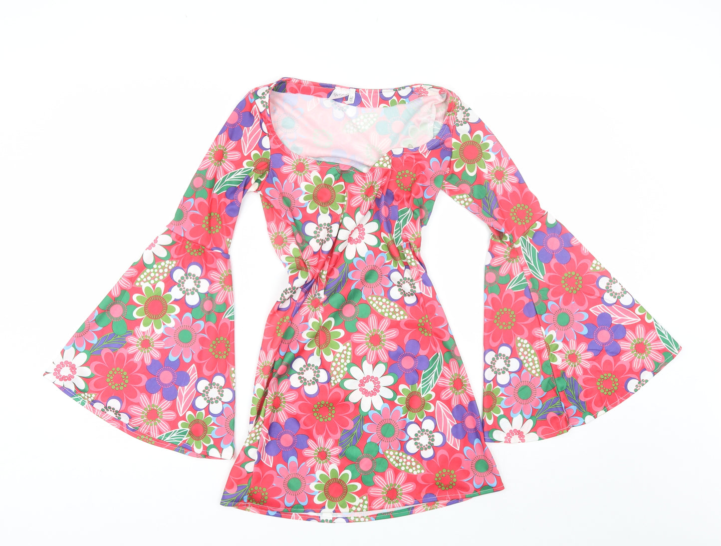 Wicked Costumes Womens Pink Floral Polyester Mini  Size XS  Scoop Neck