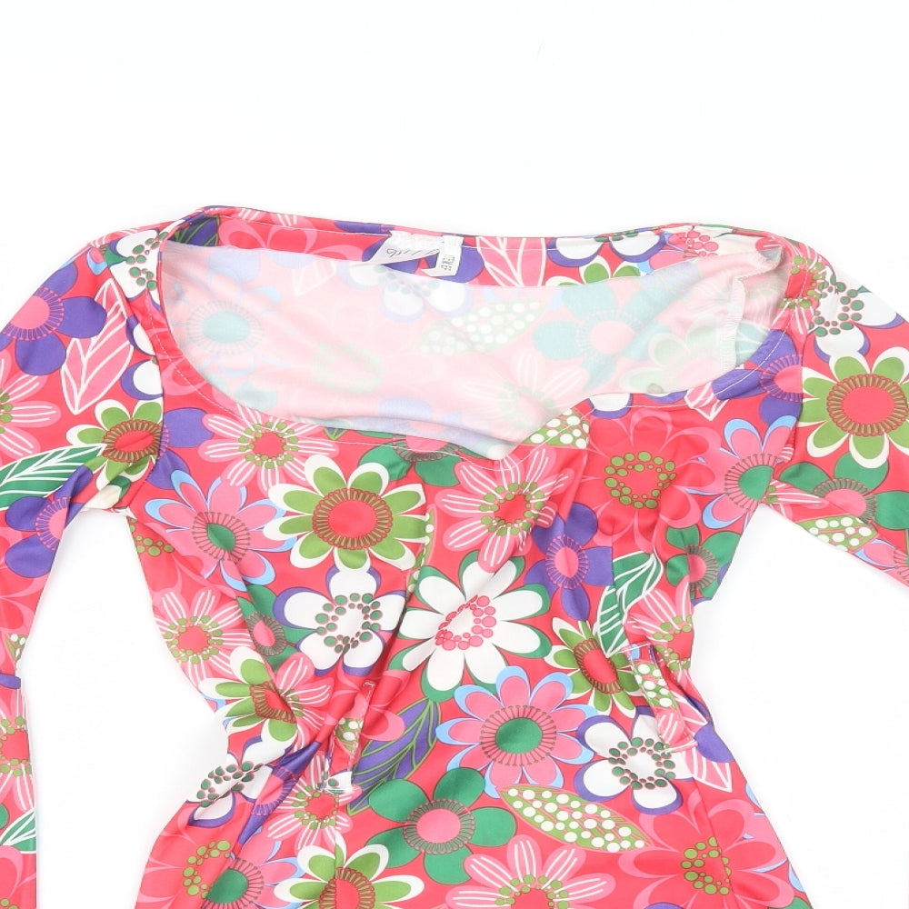 Wicked Costumes Womens Pink Floral Polyester Mini  Size XS  Scoop Neck