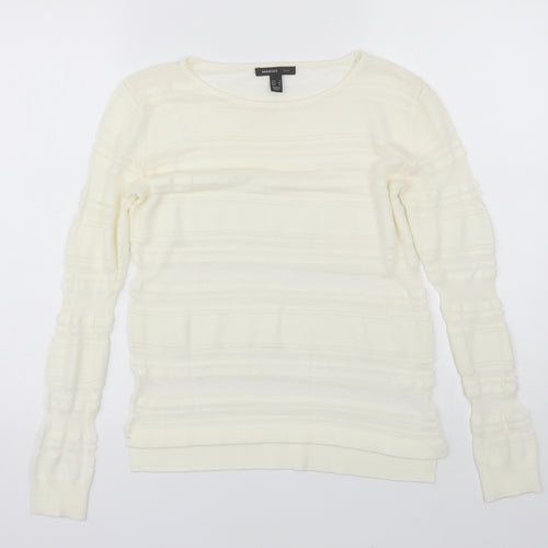 Mango Womens Ivory  Polyester Blend Basic Blouse Size S Round Neck