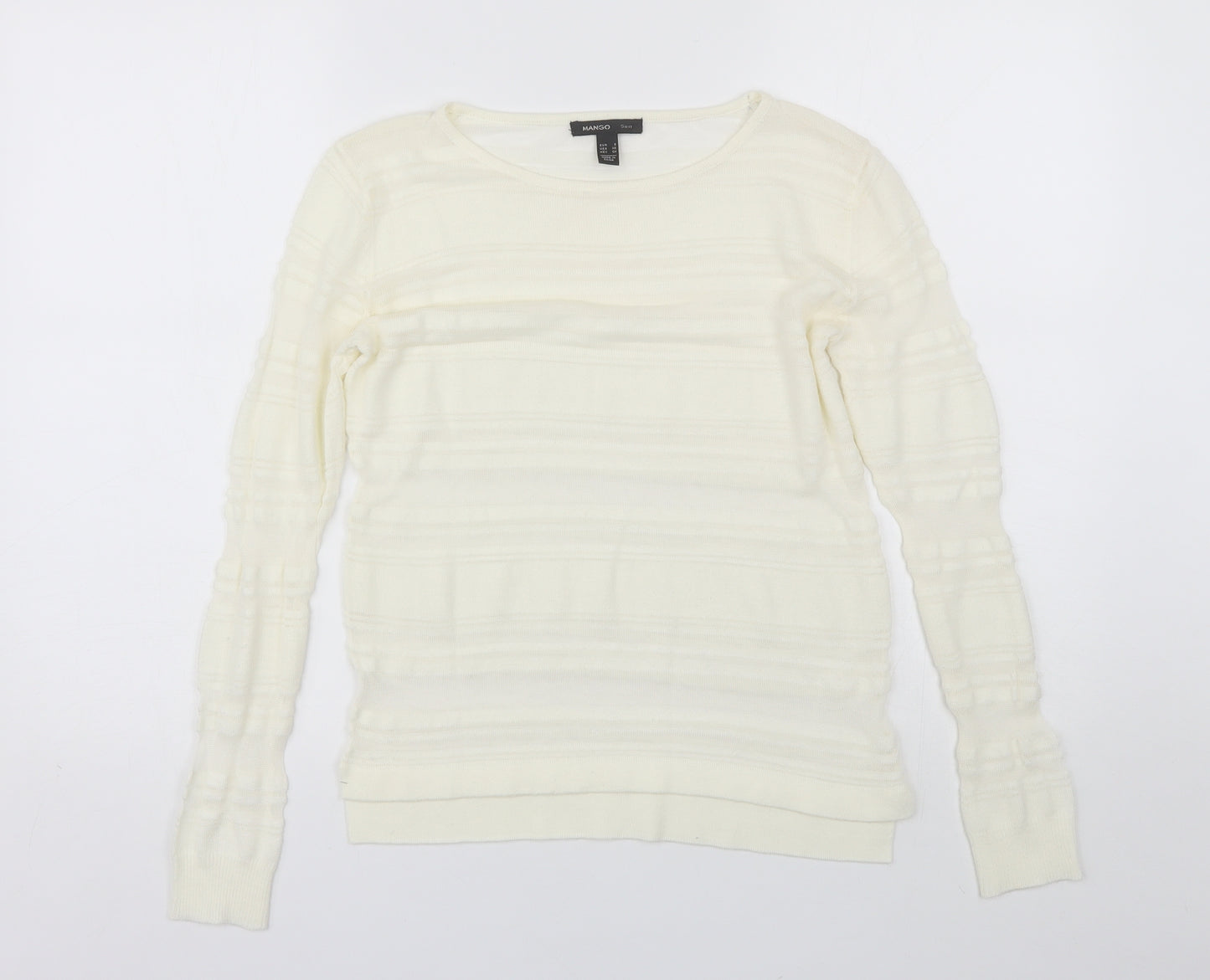 Mango Womens Ivory  Polyester Blend Basic Blouse Size S Round Neck