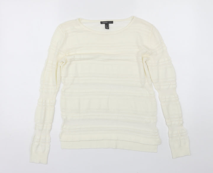 Mango Womens Ivory Polyester Blend Basic Blouse Size S Round Neck