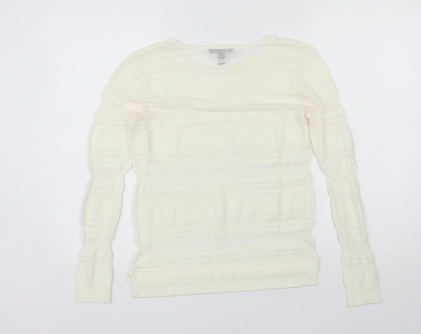 Mango Womens Ivory  Polyester Blend Basic Blouse Size S Round Neck
