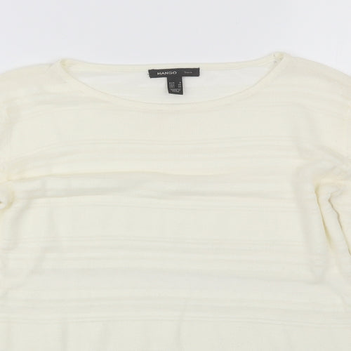 Mango Womens Ivory  Polyester Blend Basic Blouse Size S Round Neck