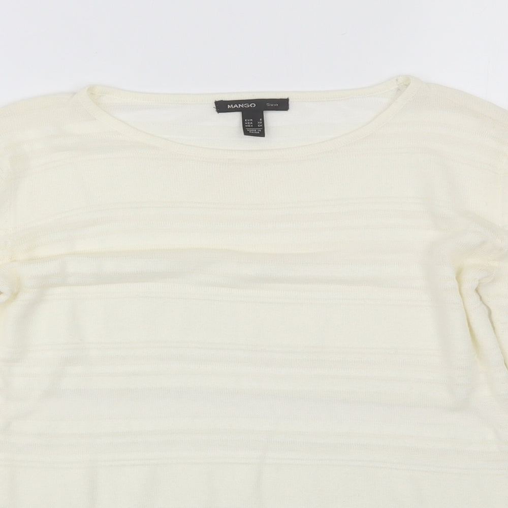 Mango Womens Ivory  Polyester Blend Basic Blouse Size S Round Neck