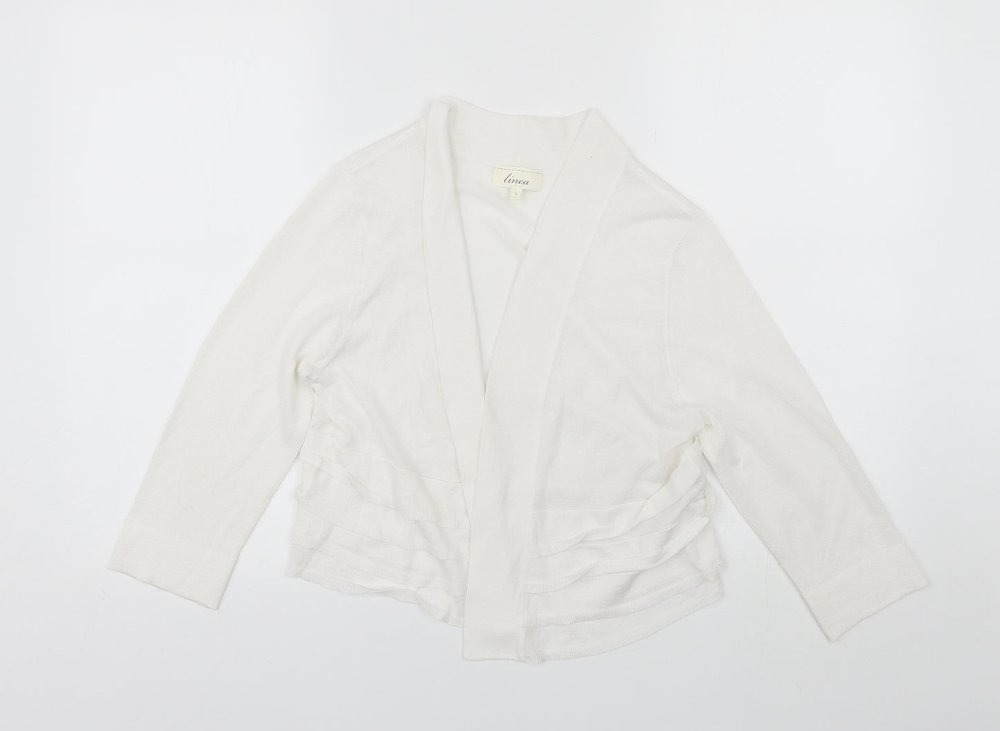 Linea Womens White V-Neck  Viscose Shrug Jumper Size L