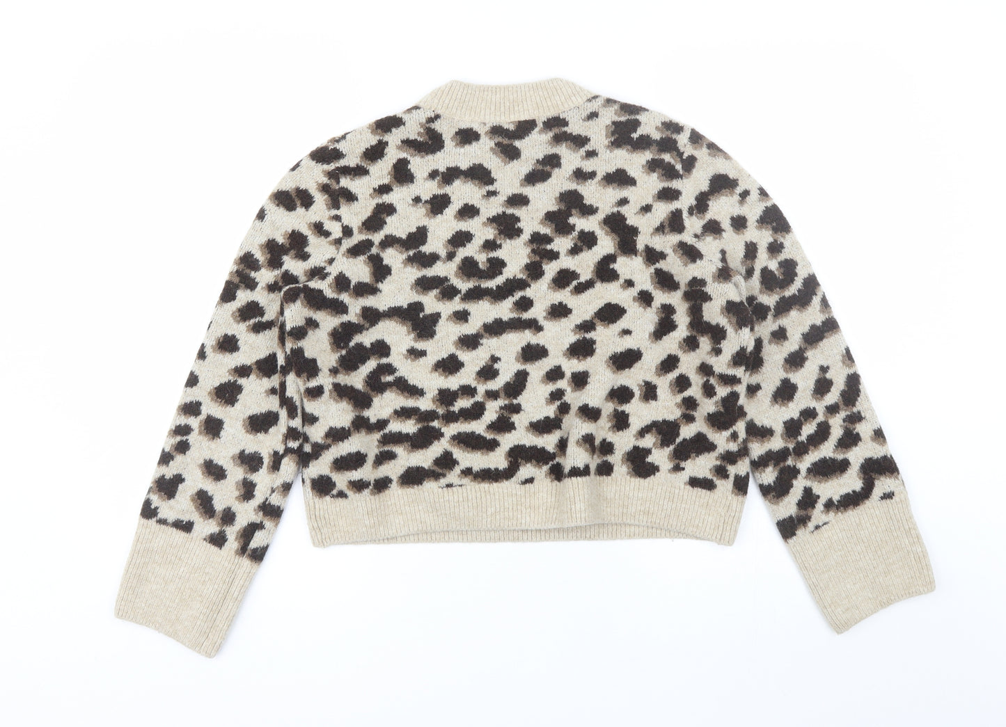 H&M Womens Brown Round Neck Animal Print Acrylic Pullover Jumper Size S