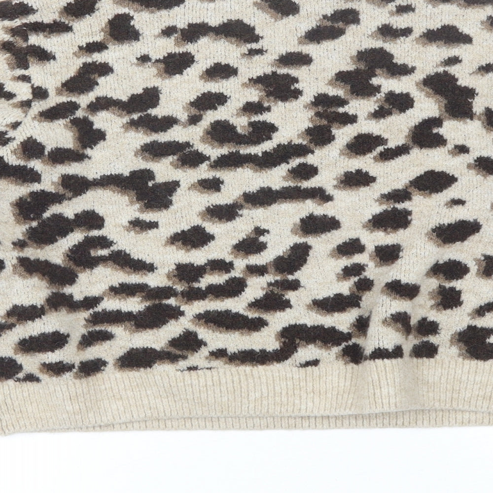 H&M Womens Brown Round Neck Animal Print Acrylic Pullover Jumper Size S