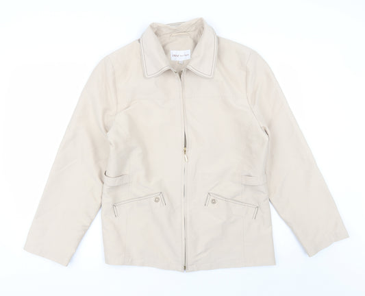 Front view of EWM women’s beige jacket, size UK 12