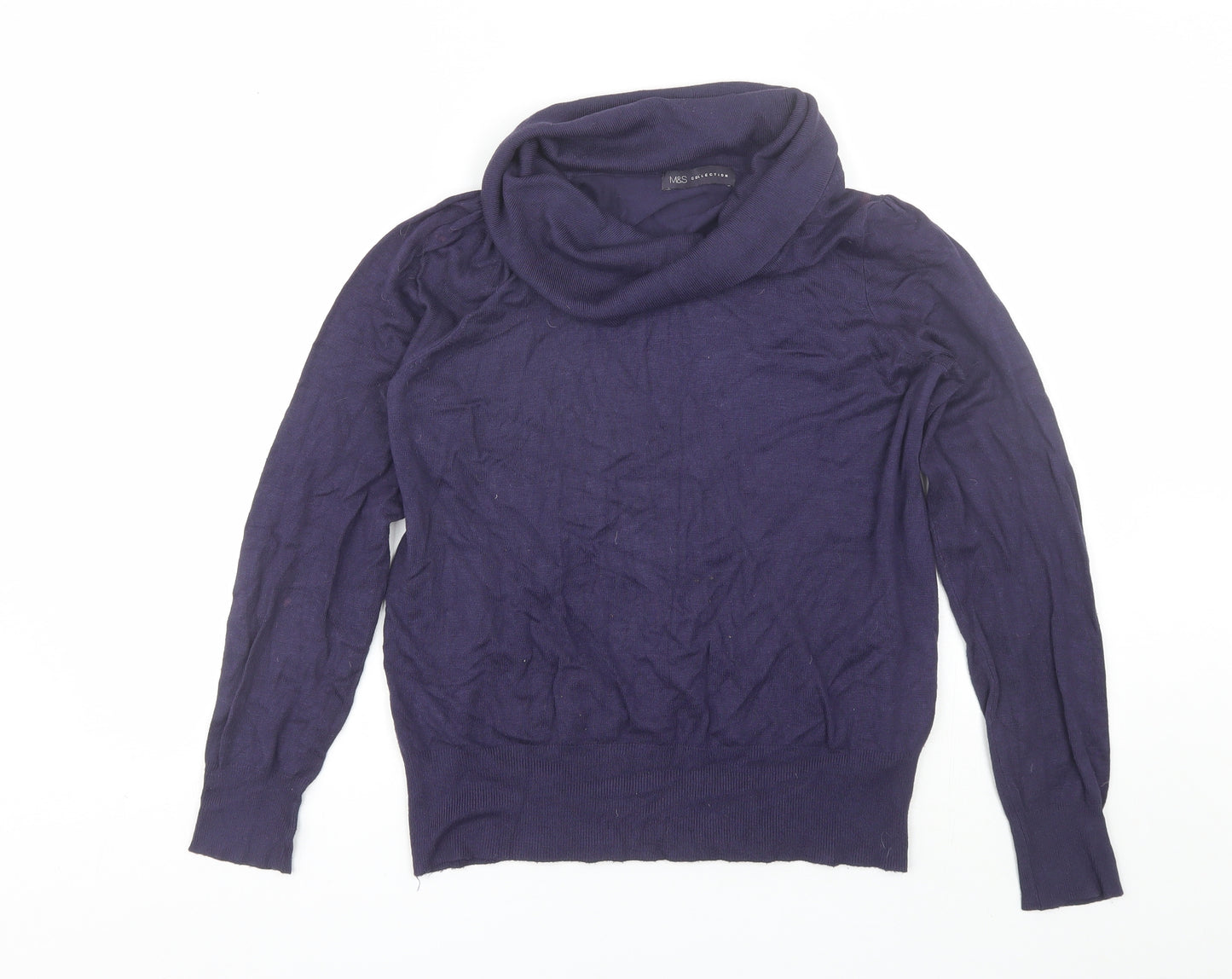 Marks and Spencer Womens Blue Cowl Neck  Viscose Pullover Jumper Size 16