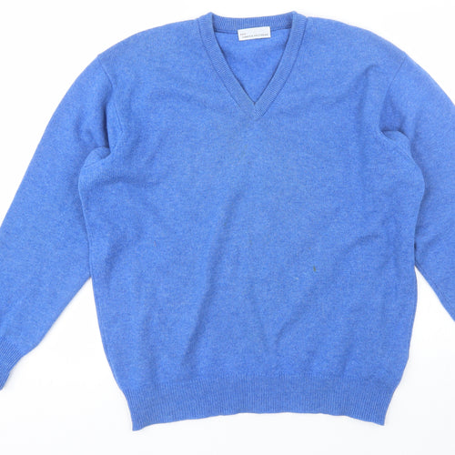 Hawick Knitwear Mens Blue V-Neck  Wool Pullover Jumper Size M