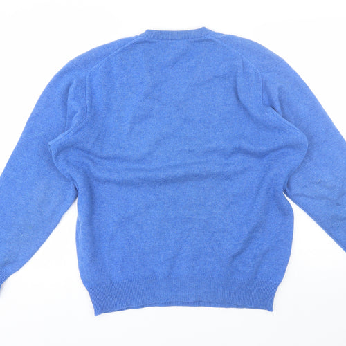 Hawick Knitwear Mens Blue V-Neck  Wool Pullover Jumper Size M
