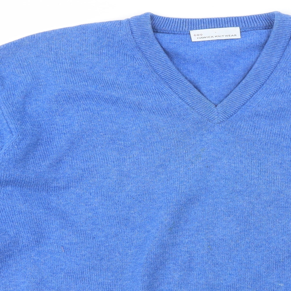 Hawick Knitwear Mens Blue V-Neck  Wool Pullover Jumper Size M