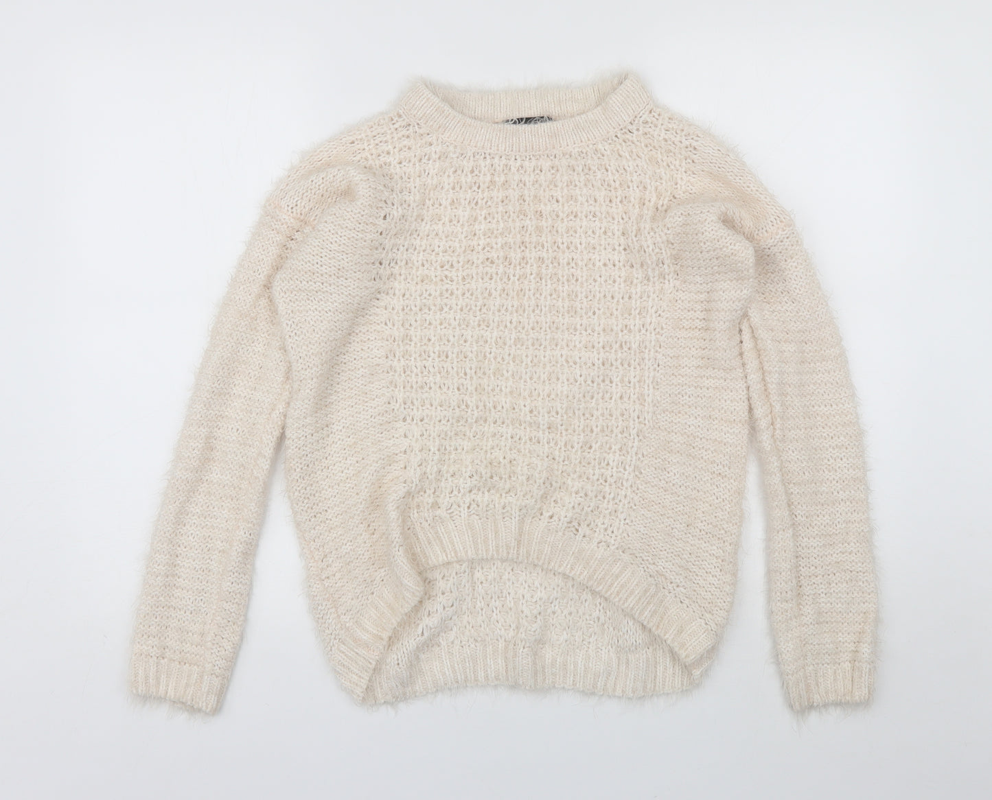 New Look Womens Ivory Round Neck  Acrylic Pullover Jumper Size 10