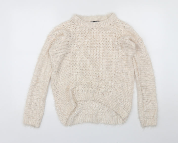 New Look Womens Ivory Round Neck  Acrylic Pullover Jumper Size 10