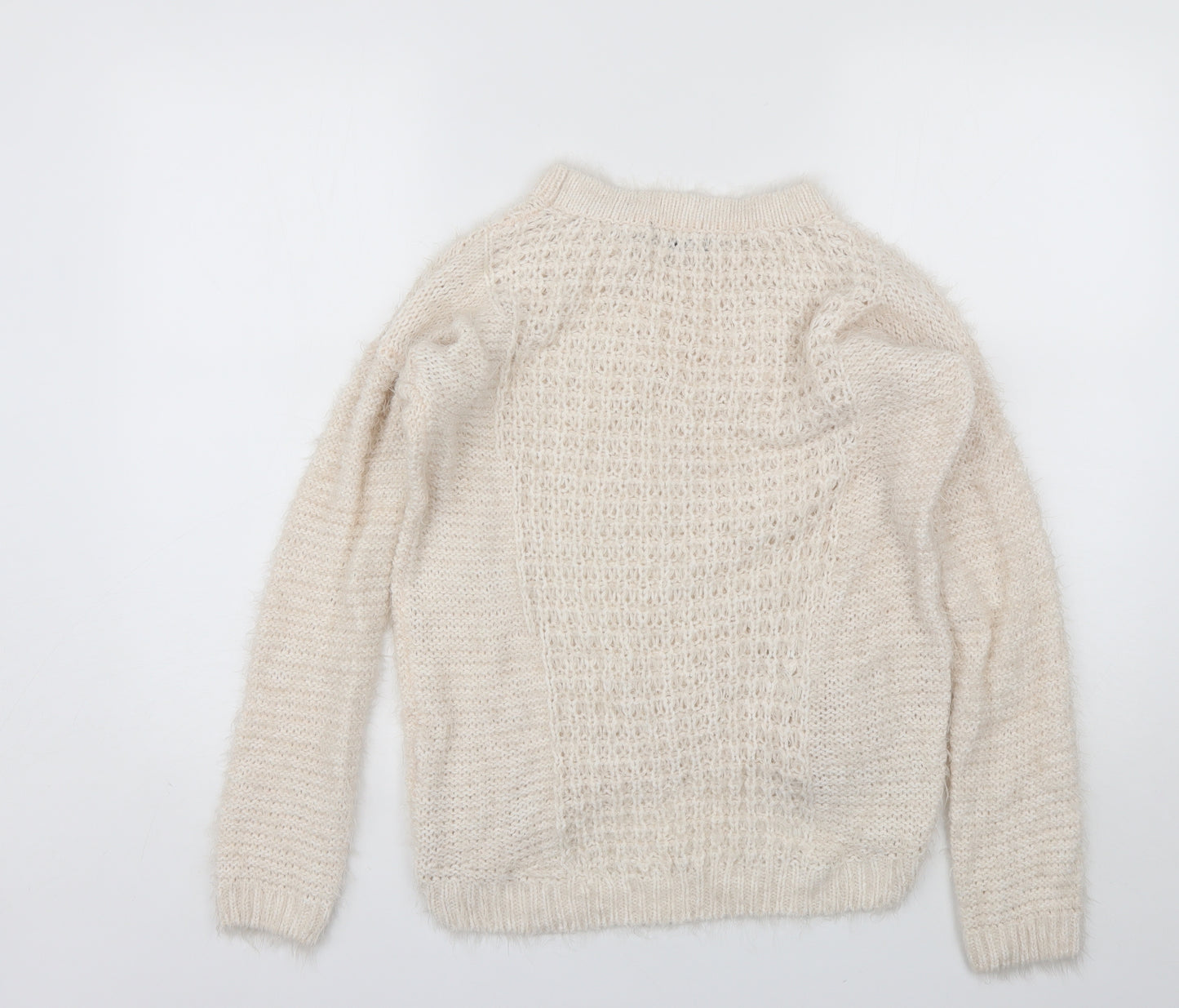 New Look Womens Ivory Round Neck  Acrylic Pullover Jumper Size 10