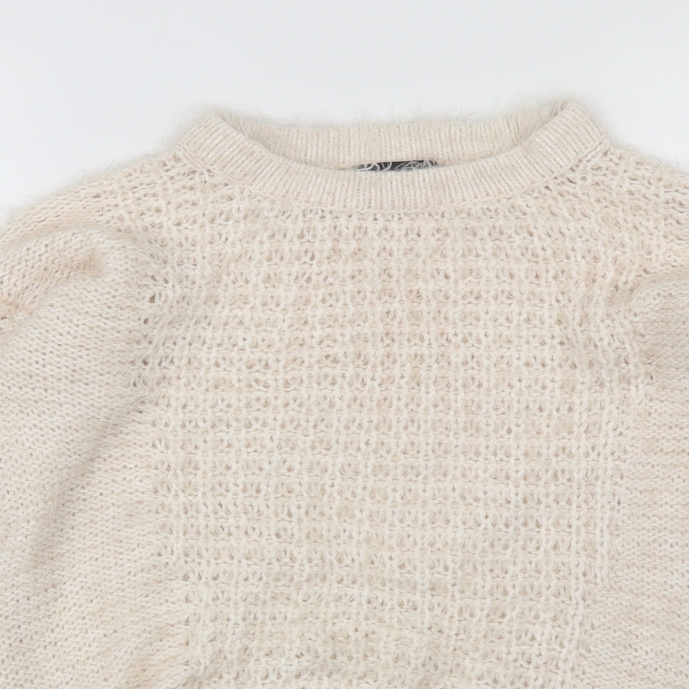New Look Womens Ivory Round Neck  Acrylic Pullover Jumper Size 10