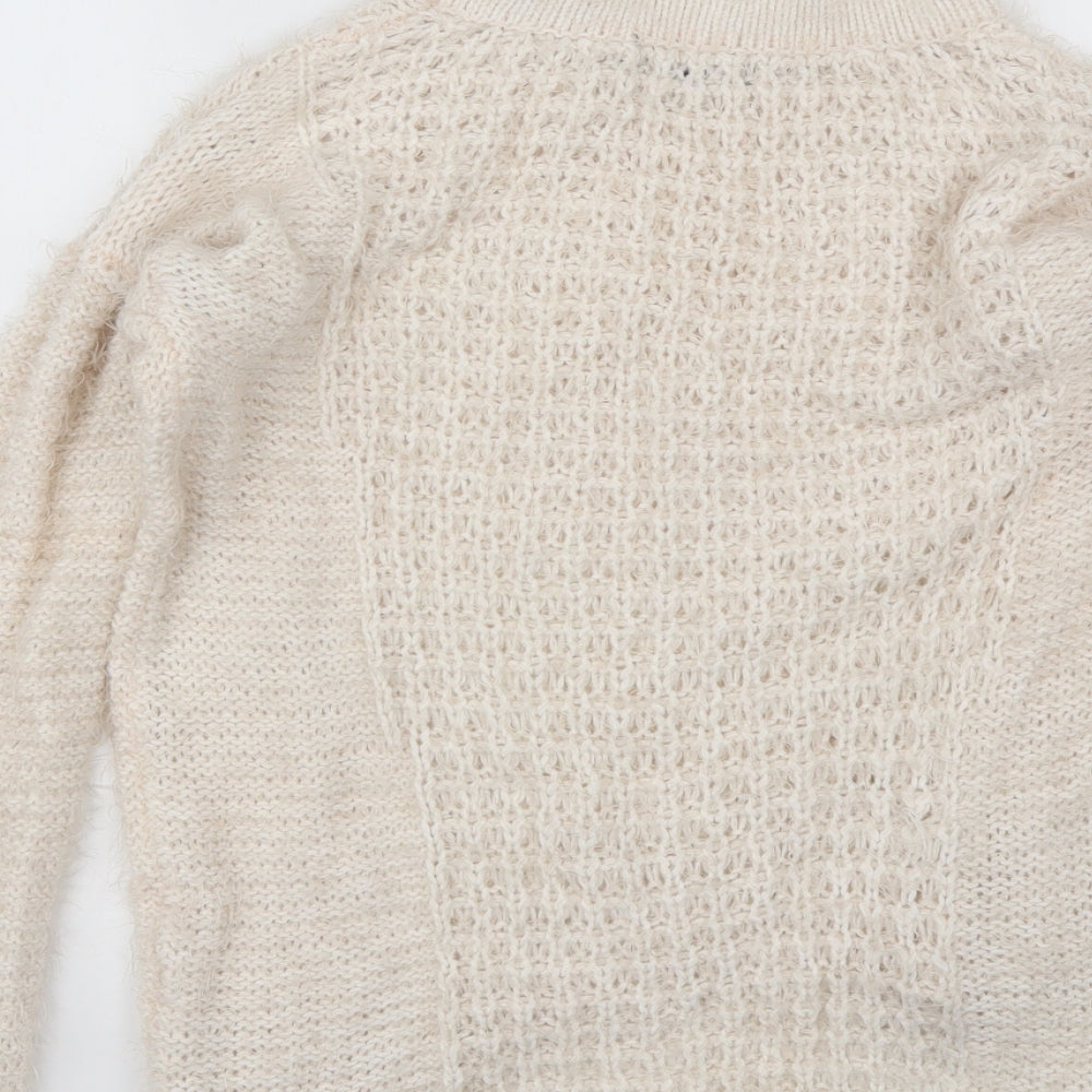 New Look Womens Ivory Round Neck  Acrylic Pullover Jumper Size 10