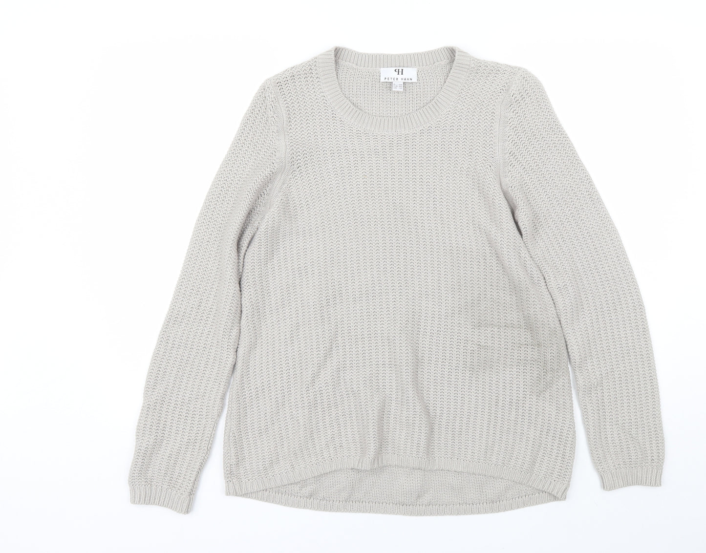 Peter Hahn Womens Grey Round Neck  Cotton Pullover Jumper Size 12