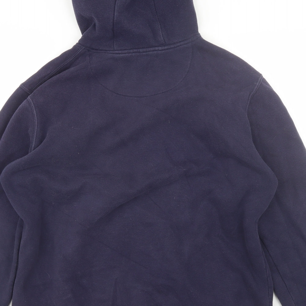 Plain Lazy Mens Blue  Cotton Pullover Hoodie Size L