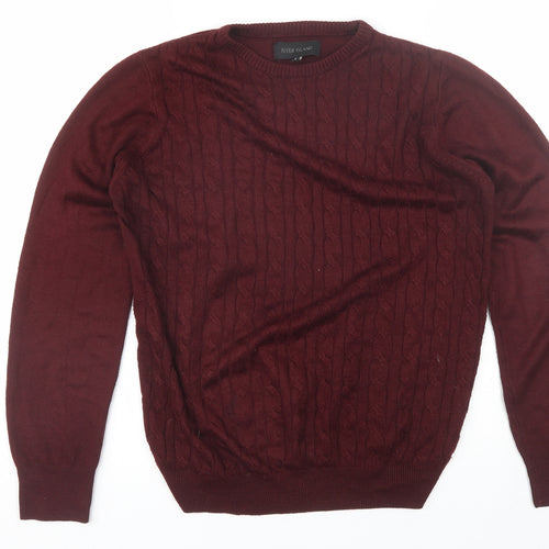 River Island Mens Red Round Neck  Acrylic Pullover Jumper Size S