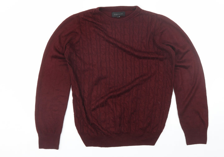River Island Mens Red Round Neck Acrylic Pullover Jumper Size S