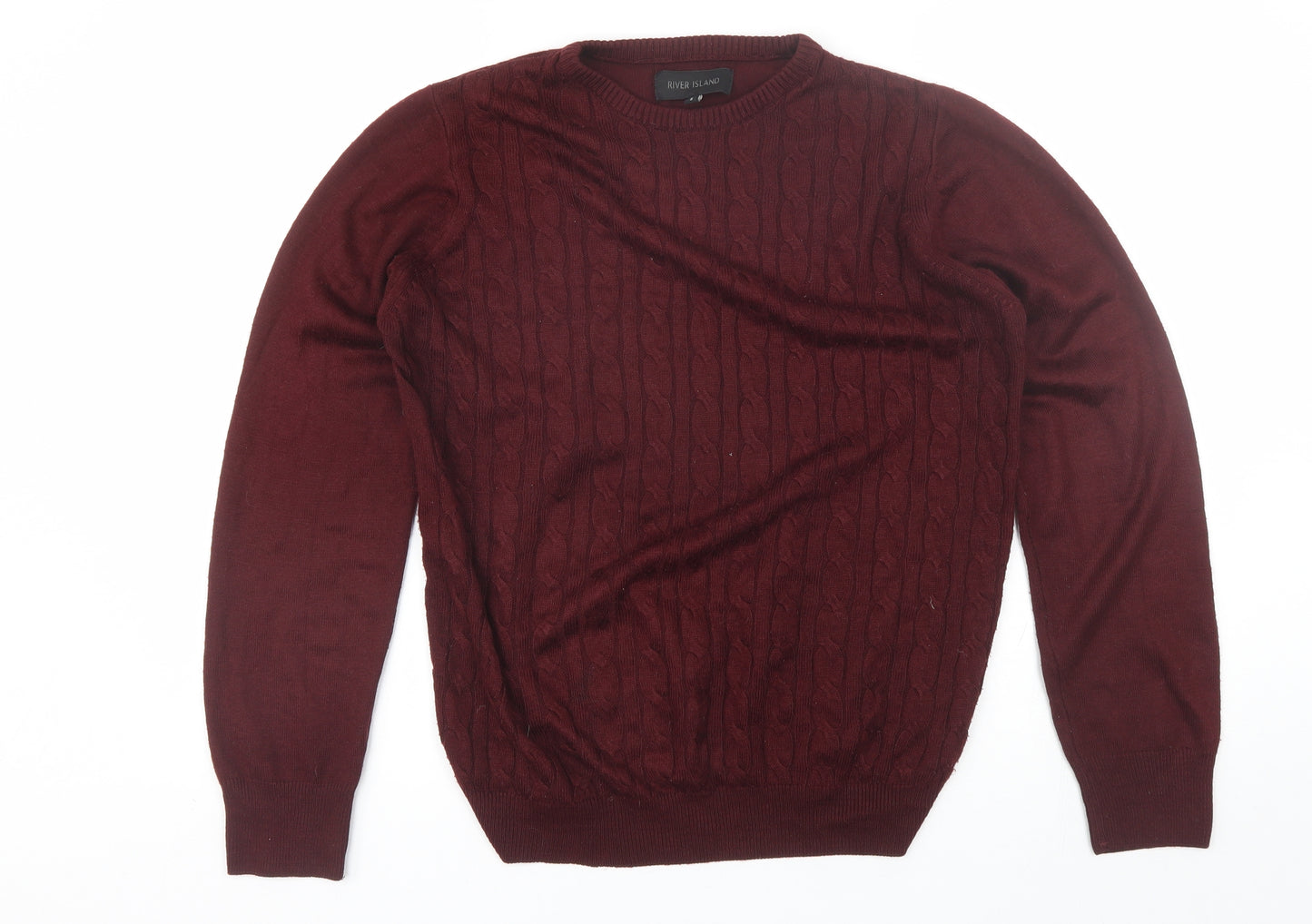 River Island Mens Red Round Neck  Acrylic Pullover Jumper Size S