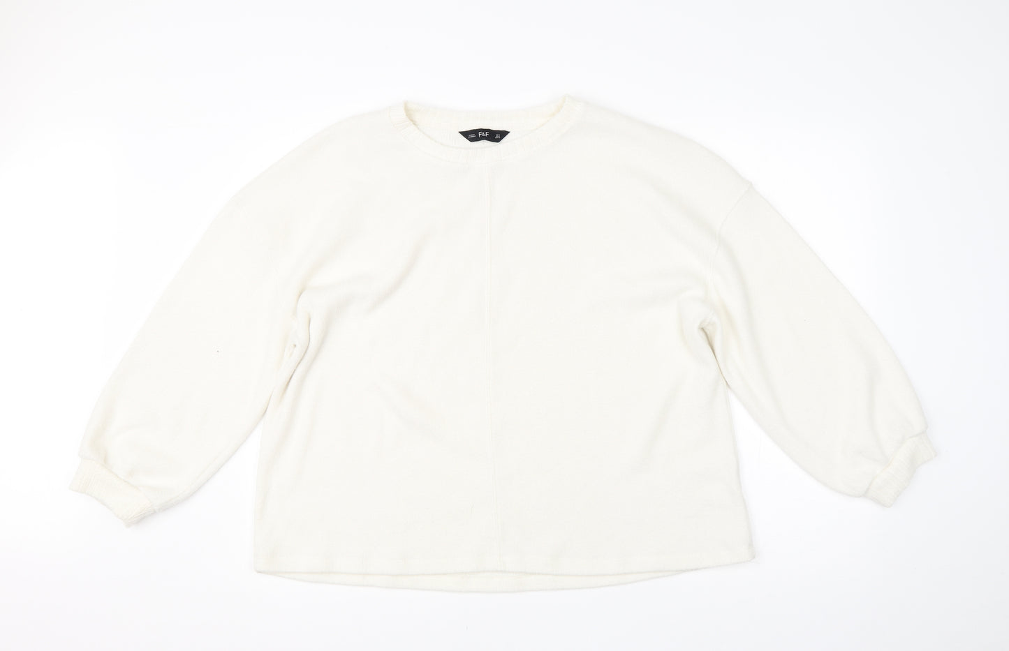 F&F Womens White Round Neck  Polyester Pullover Jumper Size 14
