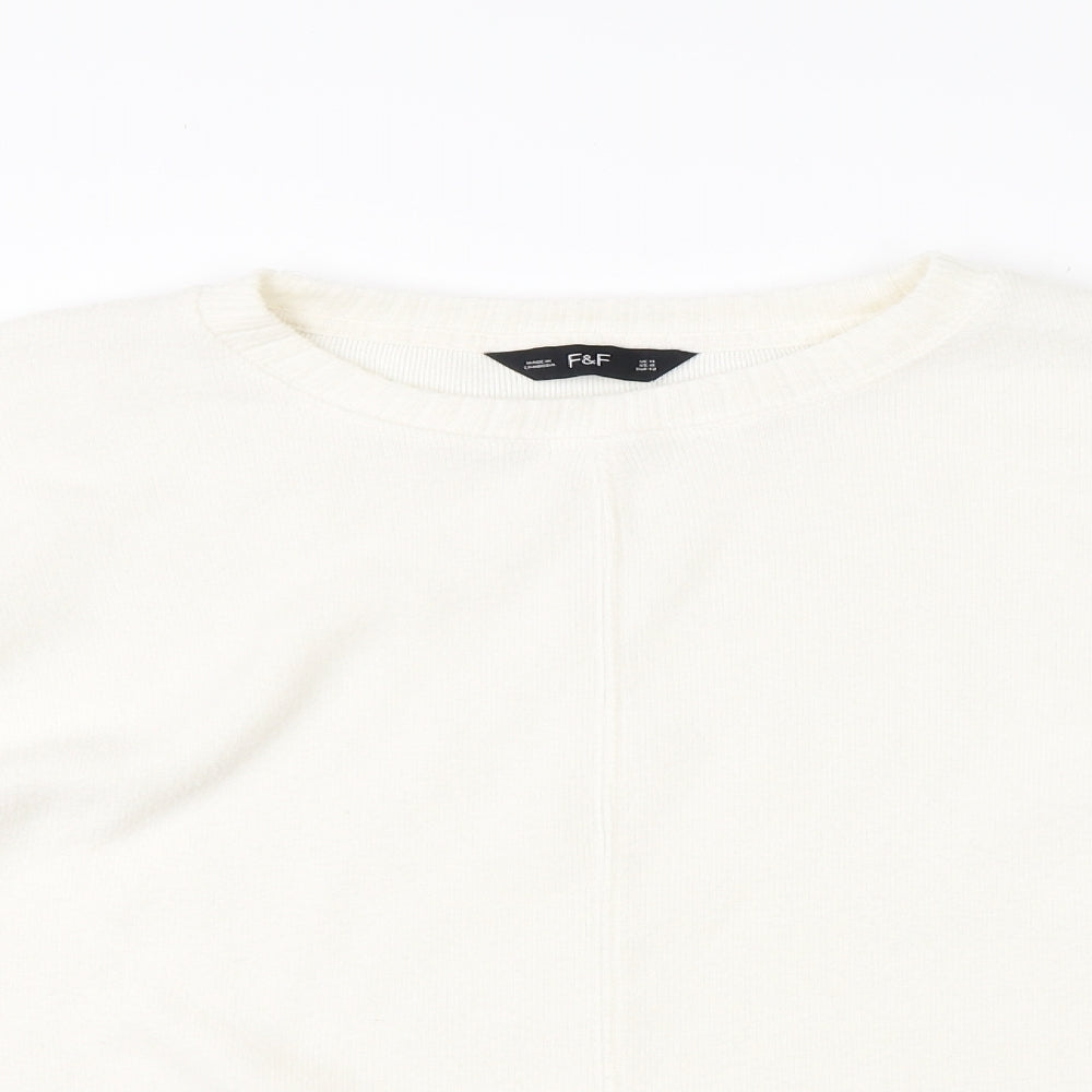 F&F Womens White Round Neck  Polyester Pullover Jumper Size 14