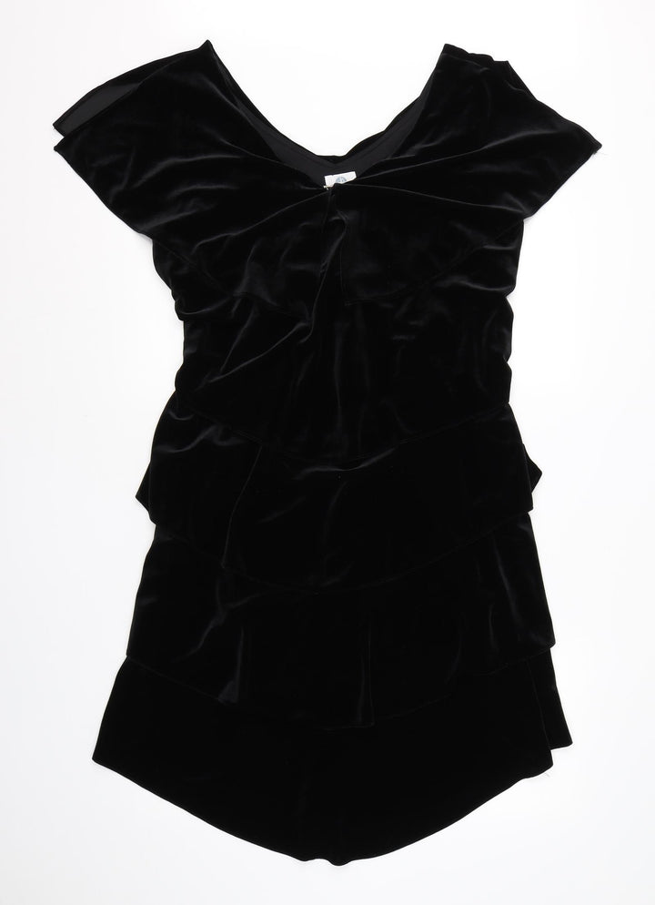 Patra Womens Black Polyester Shift Size 14 V-Neck