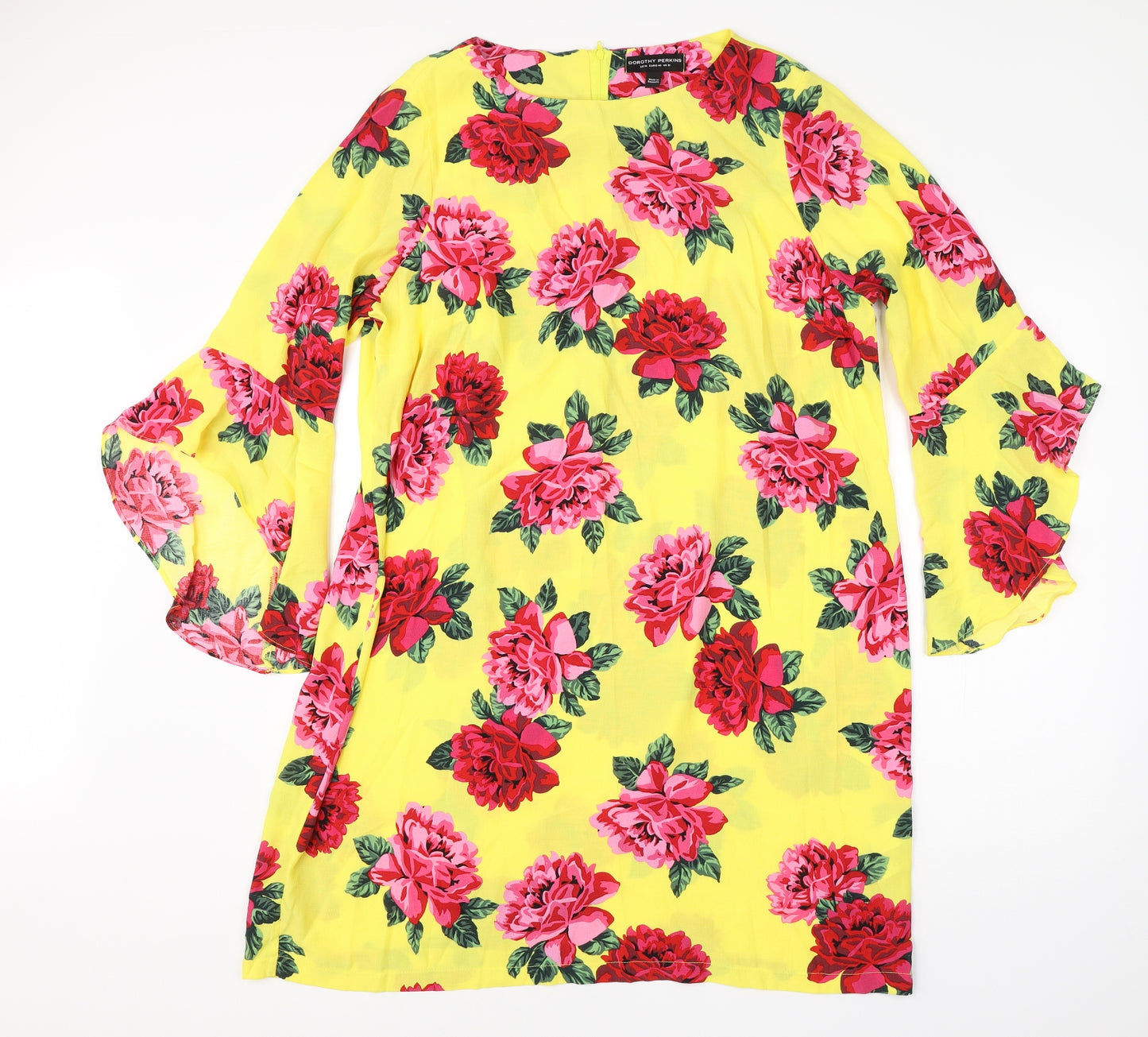 Dorothy Perkins Womens Yellow Floral Viscose Shirt Dress  Size 18  Round Neck