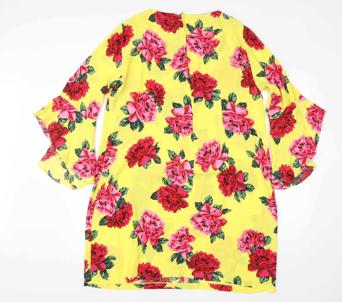 Dorothy Perkins Womens Yellow Floral Viscose Shirt Dress  Size 18  Round Neck