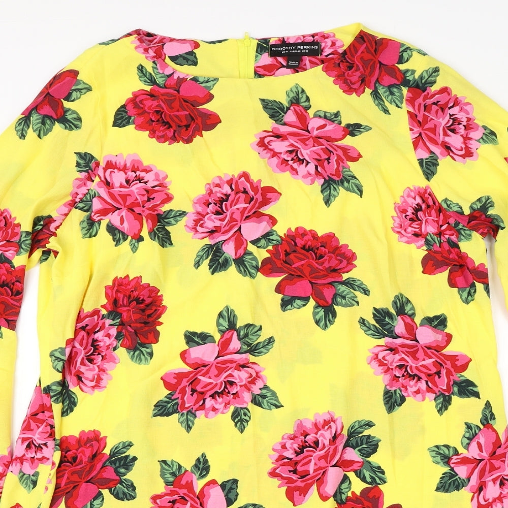 Dorothy Perkins Womens Yellow Floral Viscose Shirt Dress  Size 18  Round Neck