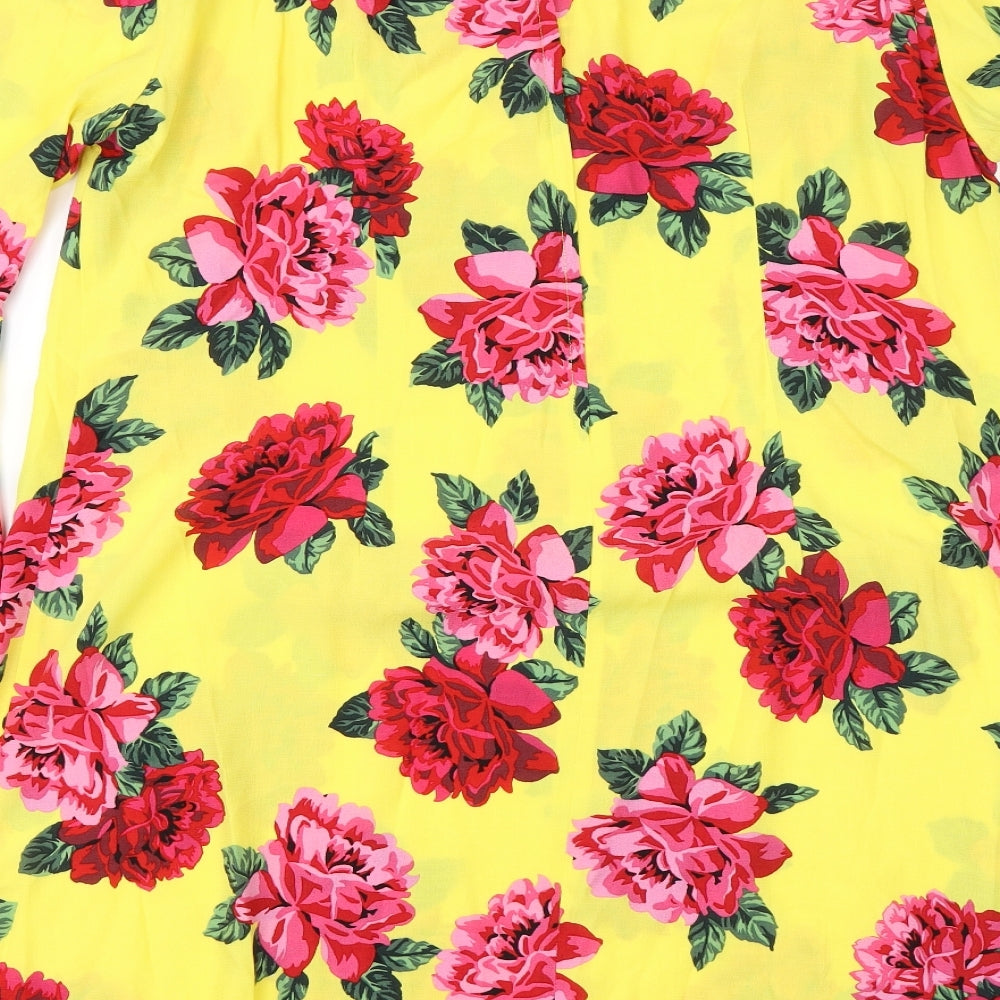 Dorothy Perkins Womens Yellow Floral Viscose Shirt Dress  Size 18  Round Neck