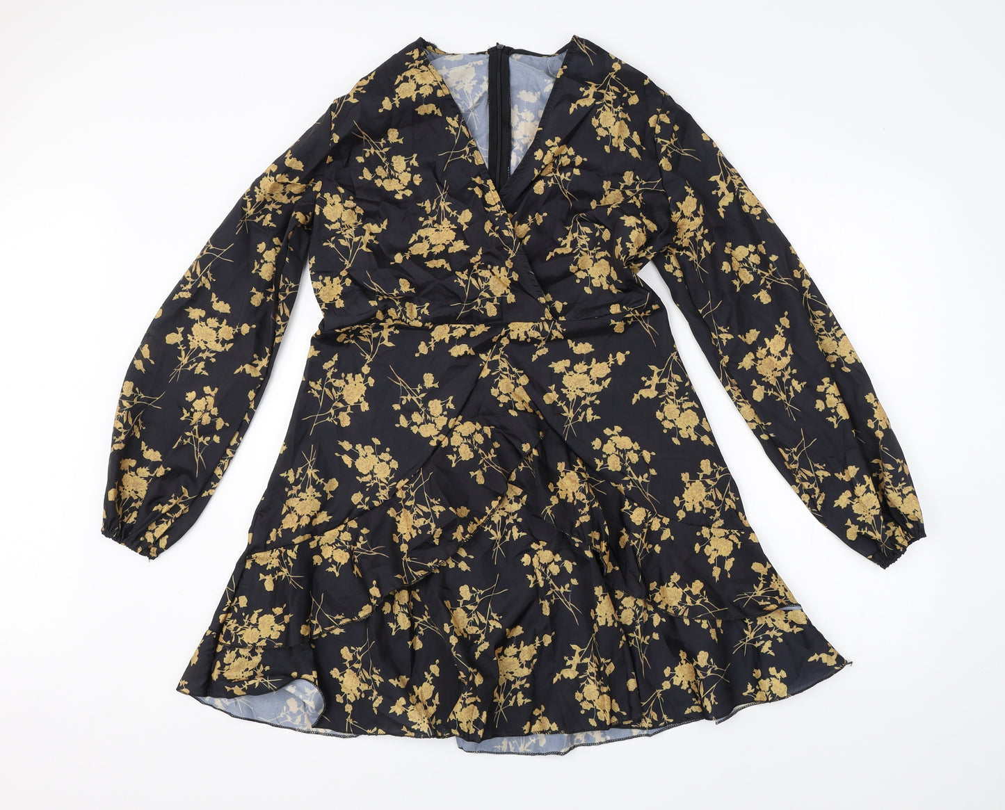 Preowrn Womens Black Floral Polyester A-Line  Size XL  Round Neck