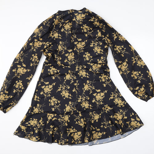 Preowrn Womens Black Floral Polyester A-Line  Size XL  Round Neck