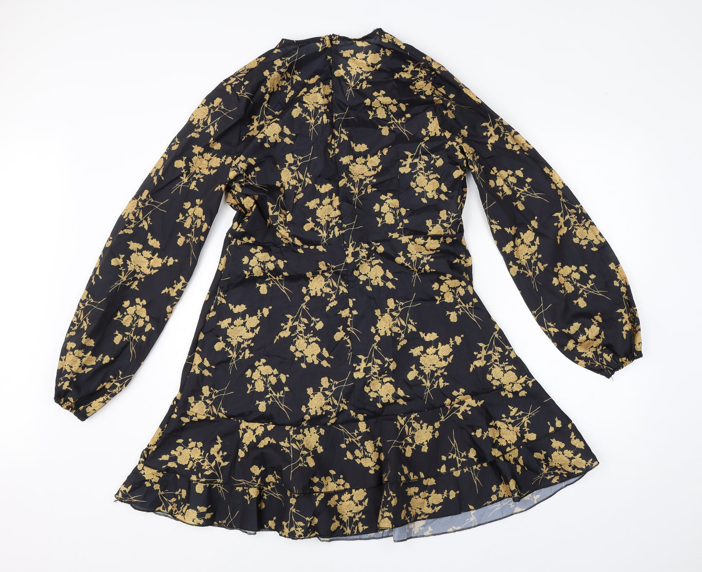 Preowrn Womens Black Floral Polyester A-Line  Size XL  Round Neck