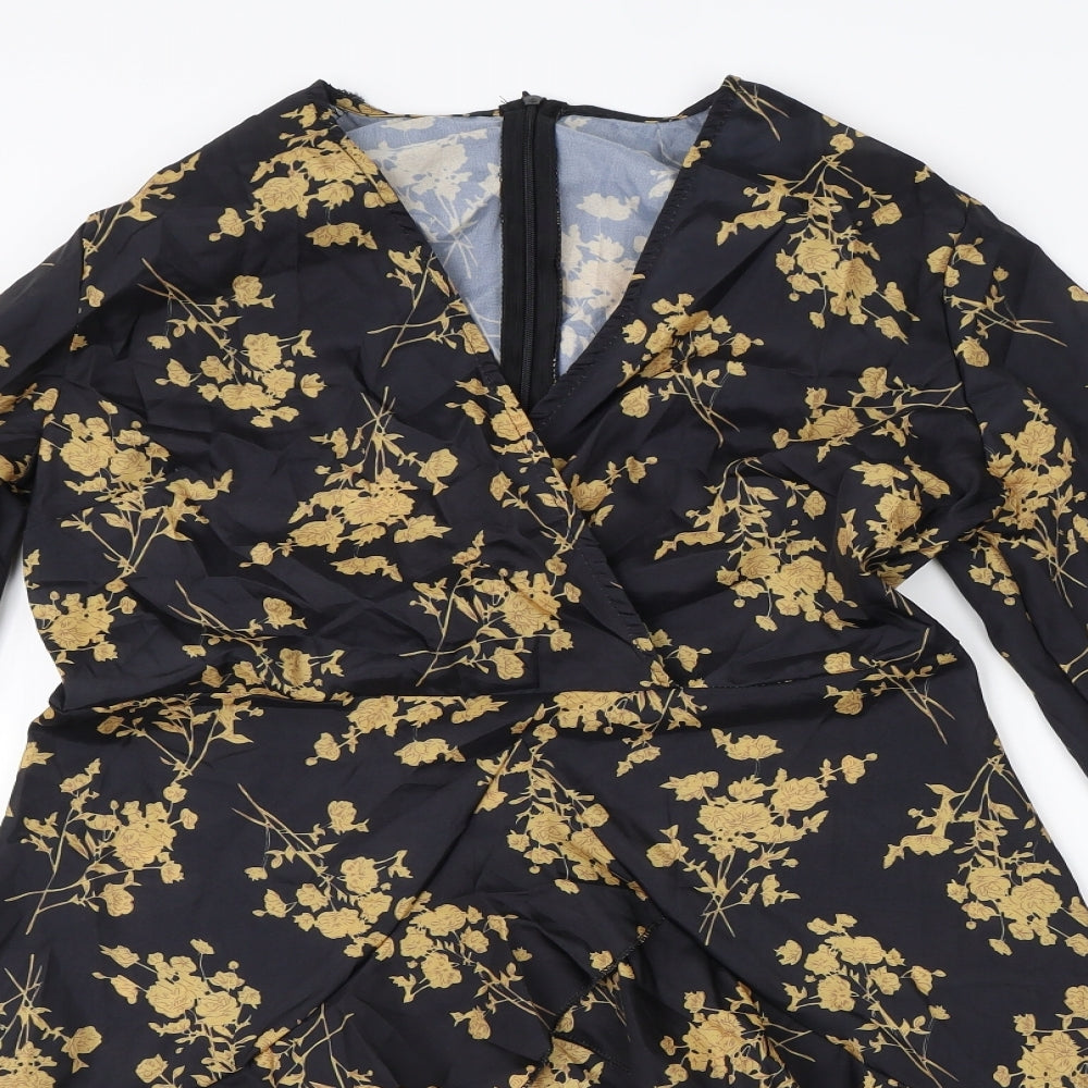 Preowrn Womens Black Floral Polyester A-Line  Size XL  Round Neck