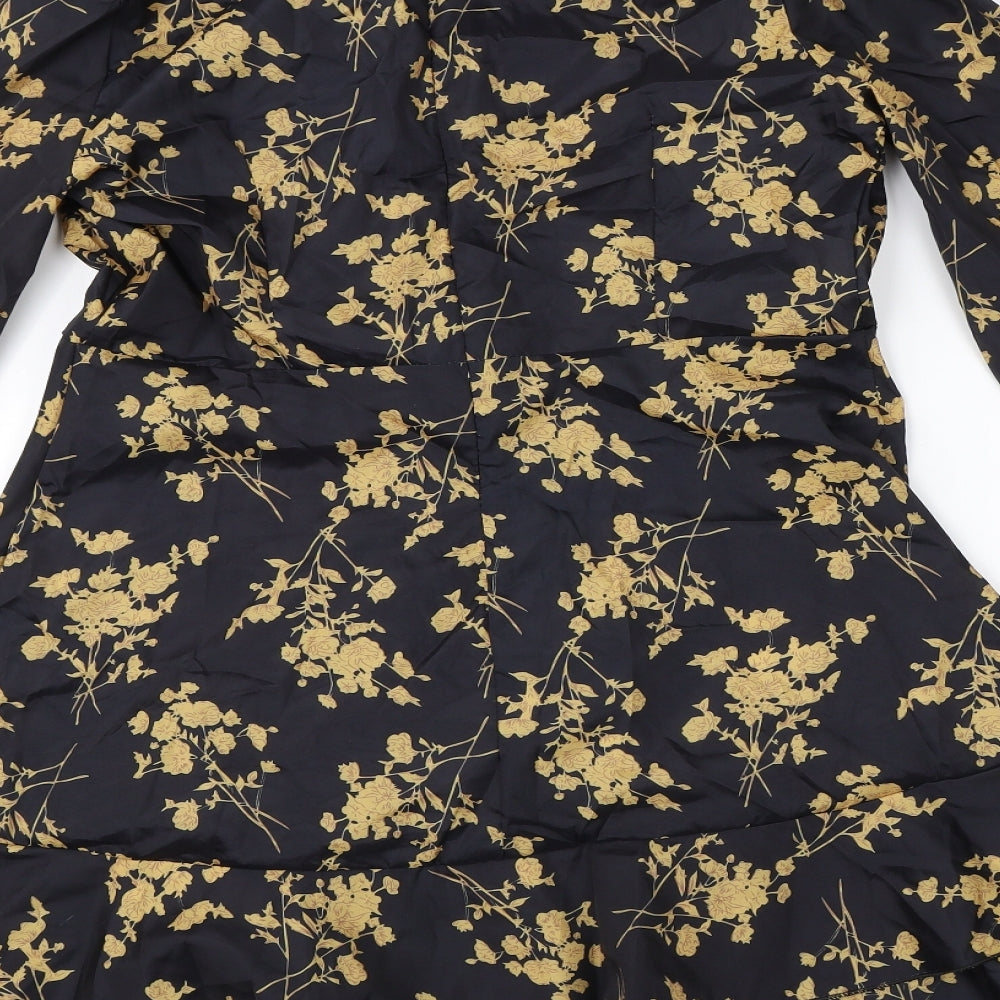 Preowrn Womens Black Floral Polyester A-Line  Size XL  Round Neck