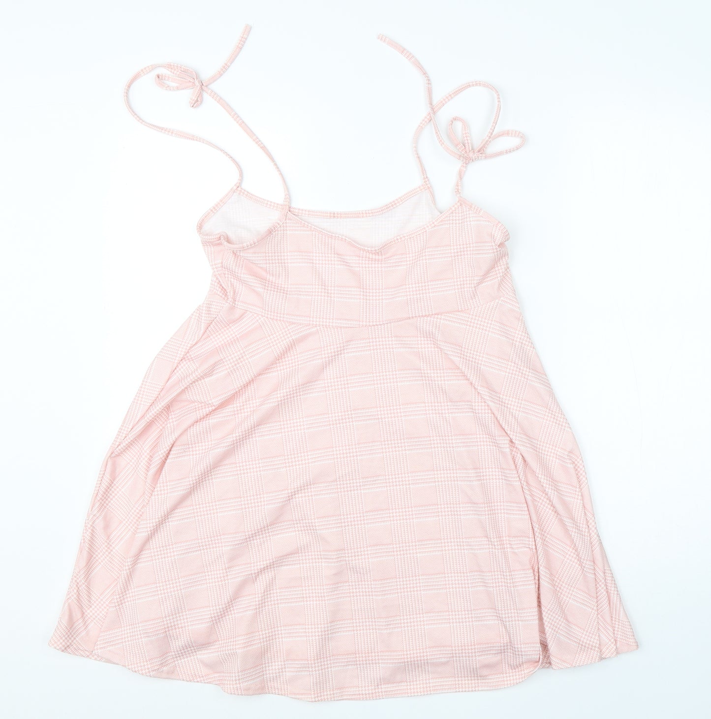 Boohoo Womens Pink Check Polyester Shift  Size 14  Square Neck