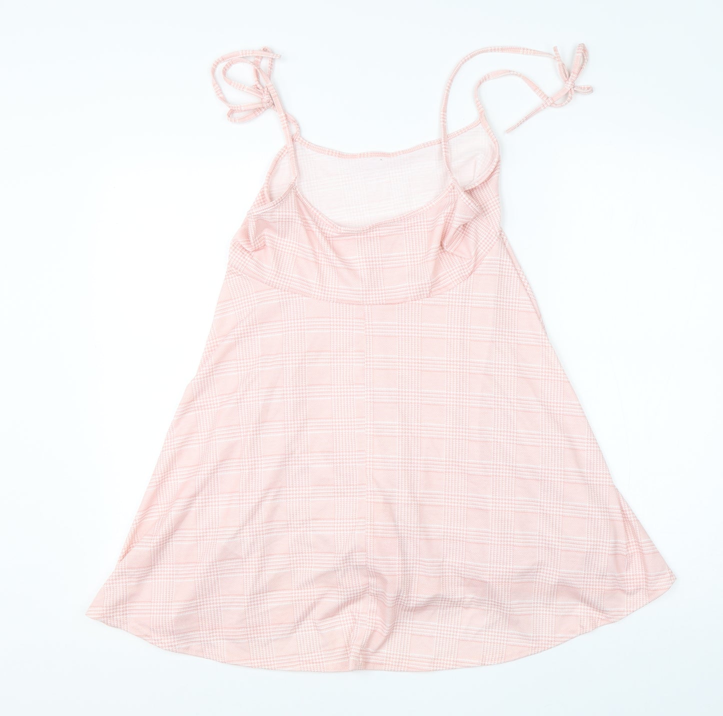 Boohoo Womens Pink Check Polyester Shift  Size 14  Square Neck
