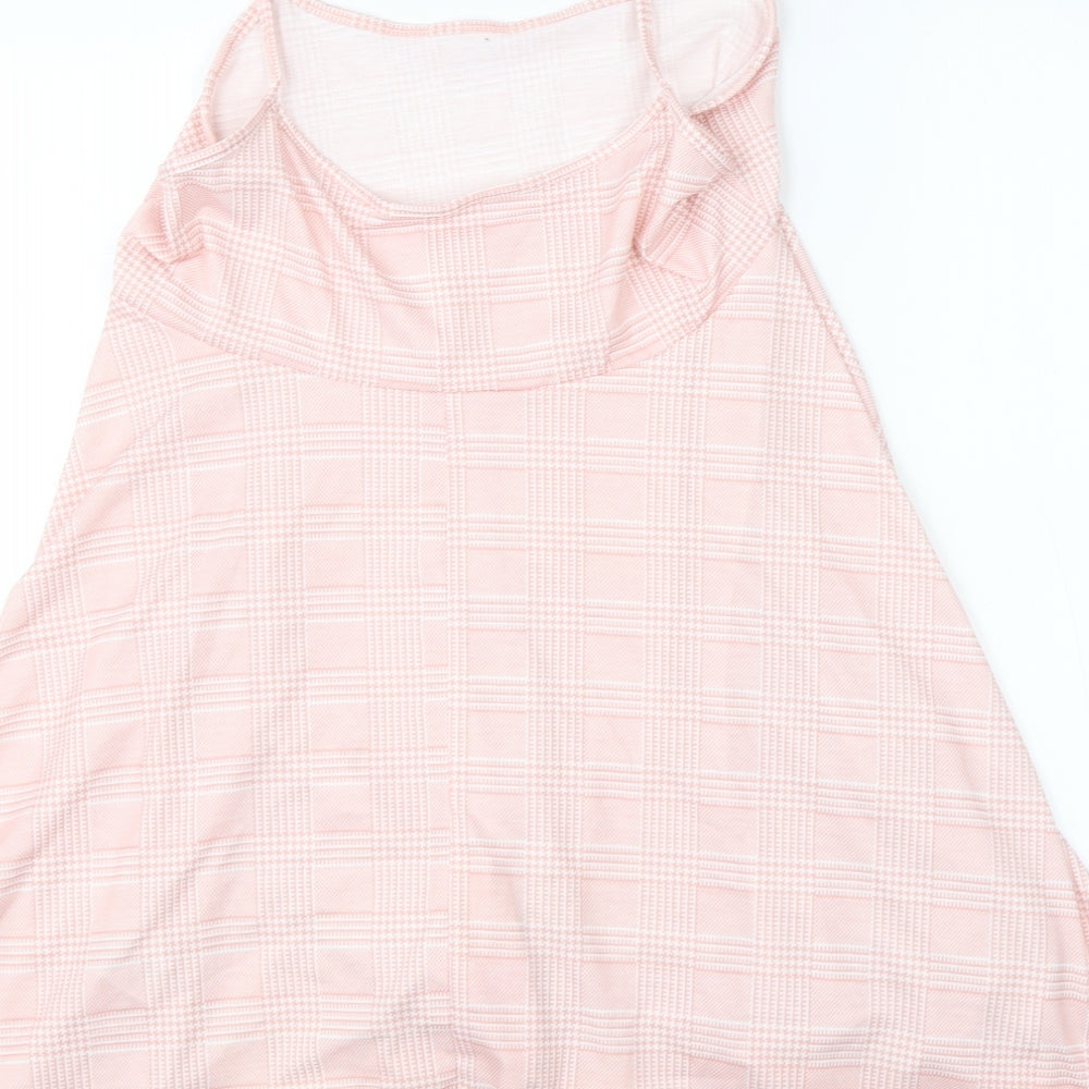 Boohoo Womens Pink Check Polyester Shift  Size 14  Square Neck