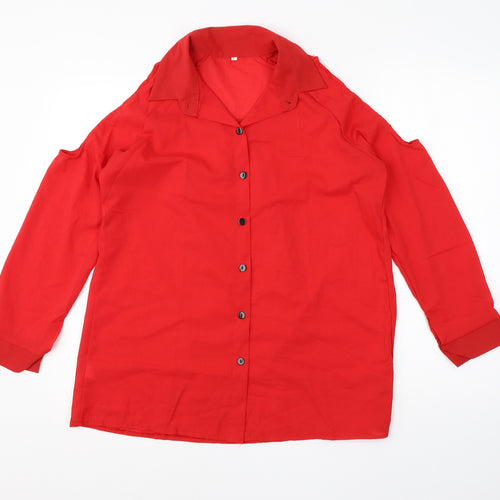 Preworn Womens Red  Polyester Basic Blouse Size M Collared