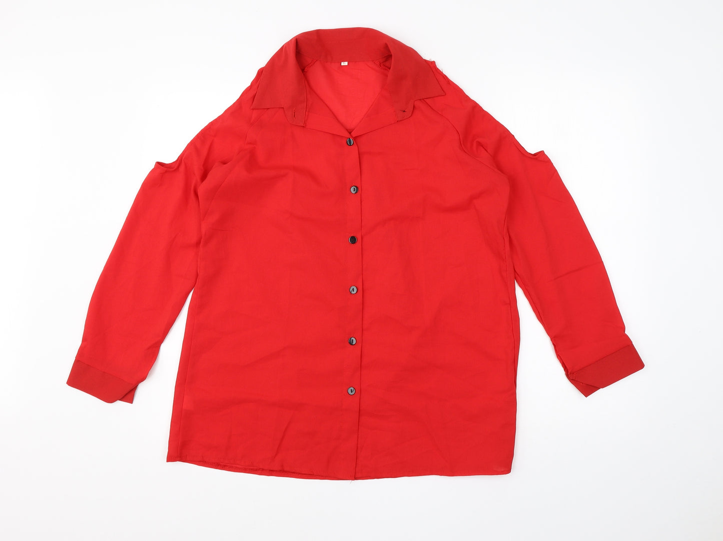 Preworn Womens Red  Polyester Basic Blouse Size M Collared