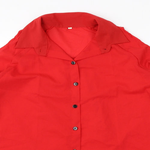 Preworn Womens Red  Polyester Basic Blouse Size M Collared