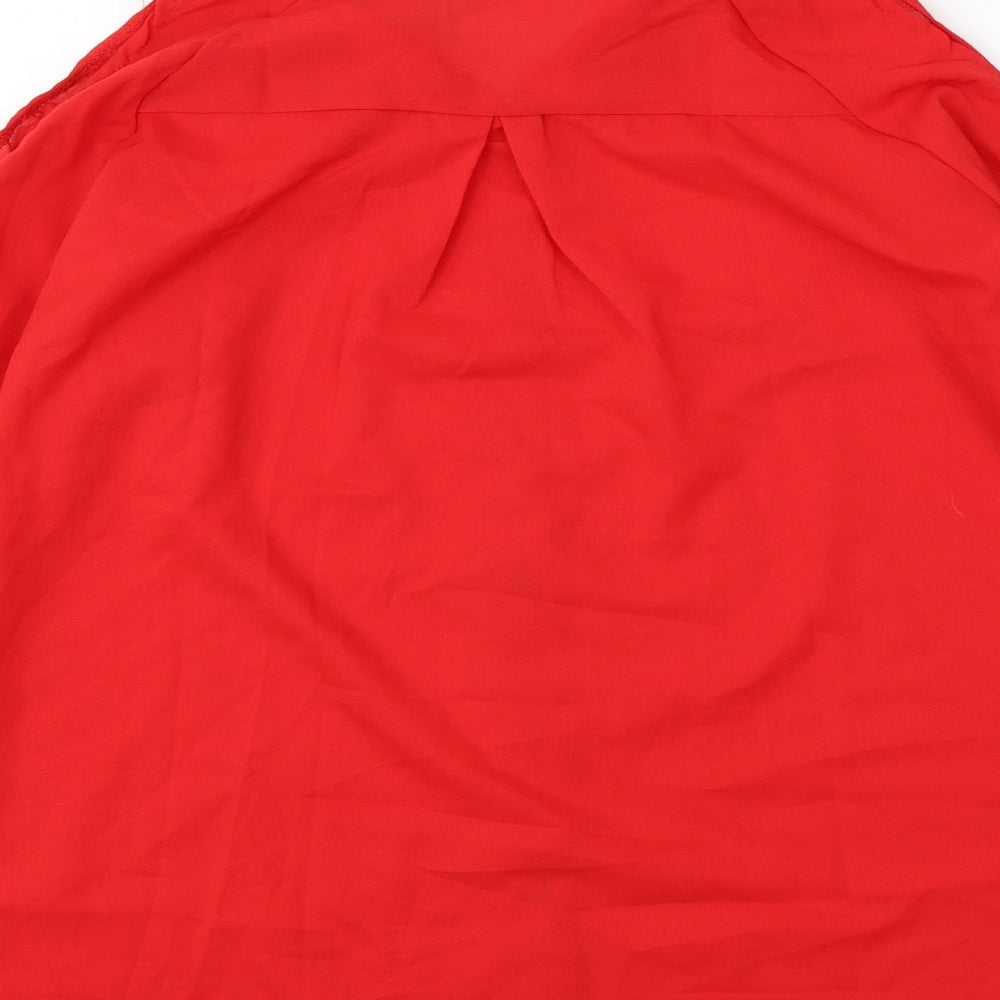 Preworn Womens Red  Polyester Basic Blouse Size M Collared
