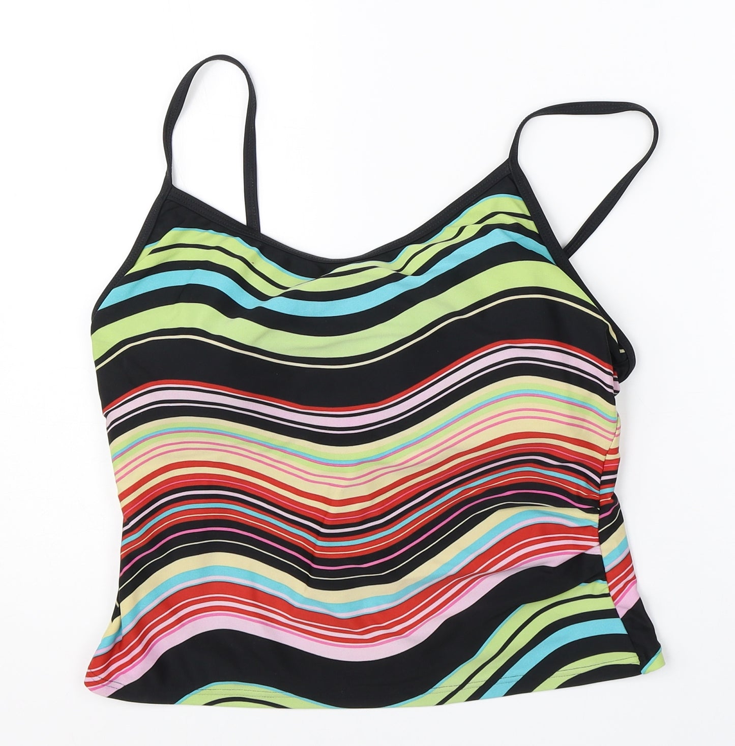 Preworn Womens Multicoloured Striped Nylon Cropped Tank Size 12 V-Neck