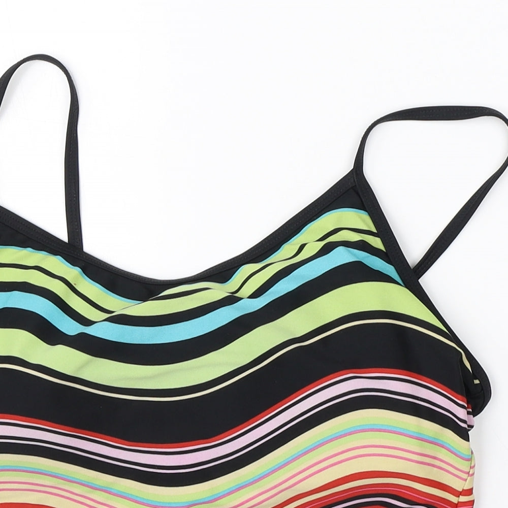 Preworn Womens Multicoloured Striped Nylon Cropped Tank Size 12 V-Neck