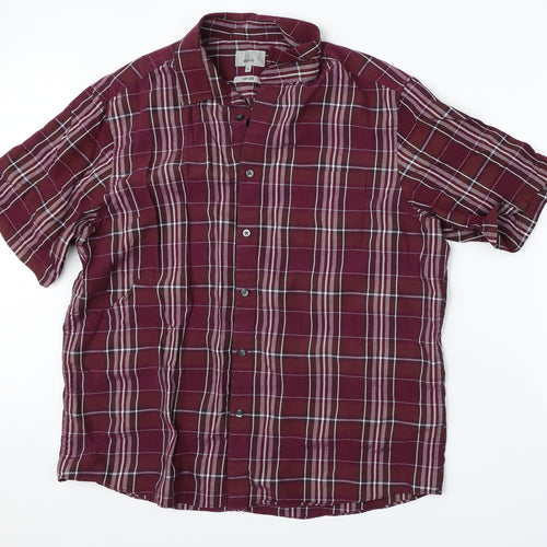 M&S Mens Red Check Modal  Button-Up Size XL Collared Button