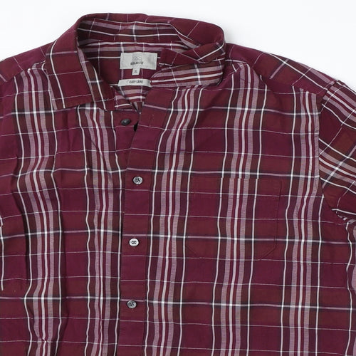 M&S Mens Red Check Modal  Button-Up Size XL Collared Button