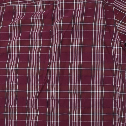 M&S Mens Red Check Modal  Button-Up Size XL Collared Button